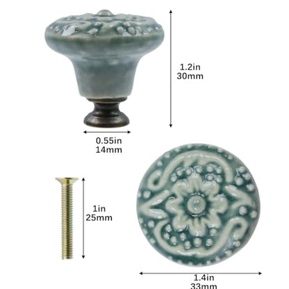 Geesatis 10 pcs Decorative Knob Ceramic knobs Drawer Cabinet Pull Handle Knobs Furniture Decorative Pull Tool with Mounting Screws, Green, 1.4 inch Diameter