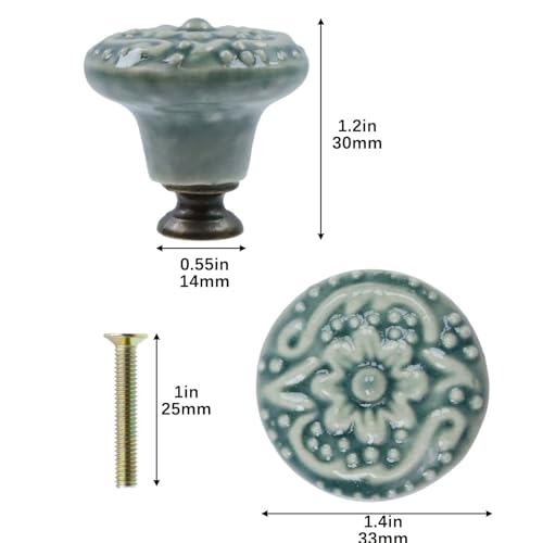 Geesatis 4 Pcs Ceramic Round Cabinet Knobs Green, Single Hole Drawer Pulls - color: Green, size: 4 Pieces