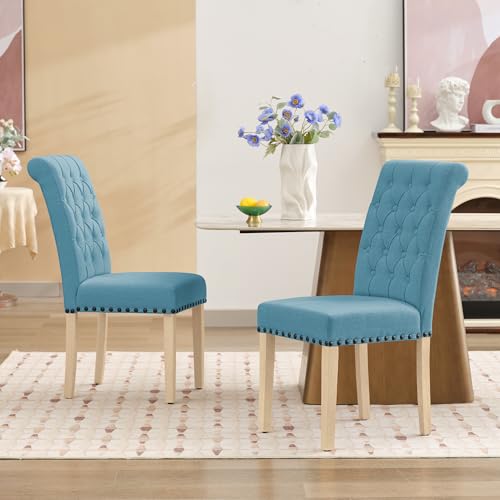 LOULENS Fabric Dining Chairs Set of 6, Upholstered Kitchen Chairs, Blue - color: Light Blue, size: Set of 6