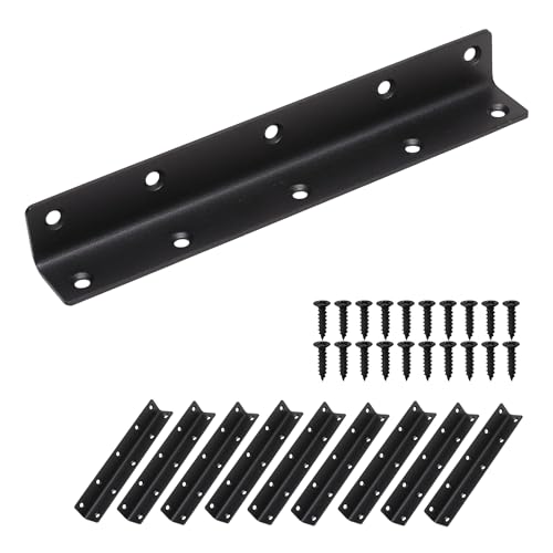 L Bracket, Heavy Duty Corner Brace, 10 Pack 8" Metal Shelf Bracket Angle Bracket for Shelves, Black Metal Braces for Wood, 200mm Overall Length - size: 8 Inch