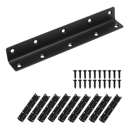 L Bracket, Heavy Duty Corner Brace, 10 Pack 8" Metal Shelf Bracket Angle Bracket for Shelves, Black Metal Braces for Wood, 200mm Overall Length - size: 8 Inch