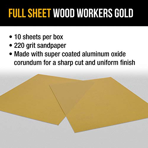 Dura-Gold Premium 9" x 11" Gold Sandpaper Sheets, 220 Grit (Box of 10) - size: 220-Grit