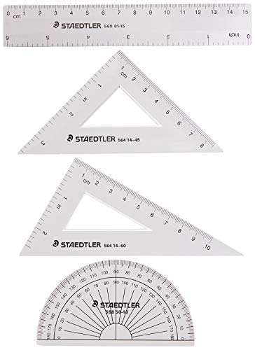 STAEDTLER Math Set - 4 pc Geometry Kit for Students - School Supplies with Clear Protractor, 6in Ruler & 2 Triangles – Metric & Imperial Scales - size: 4 Piece Set