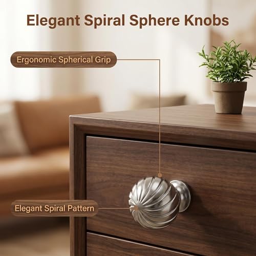Guank 12Pack Gold Cabinet Knobs, Modern Titanium Silver Silver Spherical Swirl Knobs, Zinc Alloy Drawer Pulls for Kitchen Cabinets, Dresser Drawers, Cupboards Pulls - color: Titanium Silver