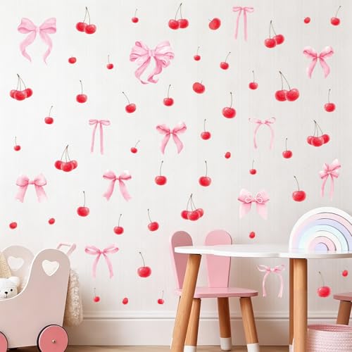 Bow Cherry Wall Decals, 8 Sheets 86 Pcs - color: Cherry Bow