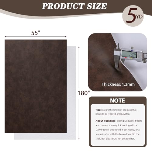 Faux Leather Vinyl Upholstery Fabric by The Yard 1.3mm Thick 55" x 180" - color: Cocoa, size: 5 Yards