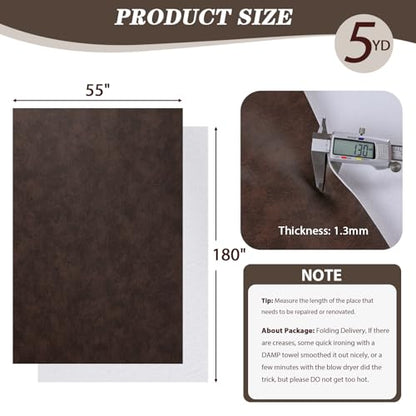 Faux Leather Vinyl Upholstery Fabric by The Yard 1.3mm Thick 55" x 180" - color: Cocoa, size: 5 Yards