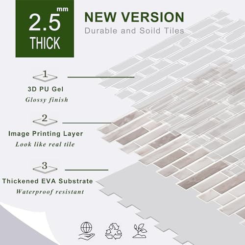 STICKGOO Thicker Peel and Stick Backsplash Tile for Kitchen and Bathroom - color: Warm Greige