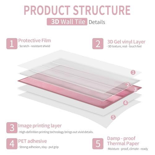 20-Sheet 3D Self-Adhesive Tile Backsplash for Kitchen, 9.68x4.72inch Peel and Stick Kitchen Backsplash Tiles, Thicker Design 3D Subway Waterproof Wall Tile Stickers - color: Pink