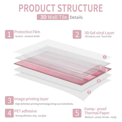 20-Sheet 3D Self-Adhesive Tile Backsplash for Kitchen, 9.68x4.72inch Peel and Stick Kitchen Backsplash Tiles, Thicker Design 3D Subway Waterproof Wall Tile Stickers - color: Pink