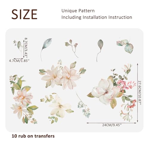 Floral Rub on Transfer for Furniture Wood Glass DIY - color: Spring Magnolia