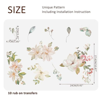 Floral Rub on Transfer for Furniture Wood Glass DIY - color: Spring Magnolia