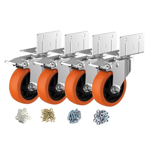 4" L-Shaped Caster Wheels Set of 4, Side Mount Swivel Casters - size: 4 inch