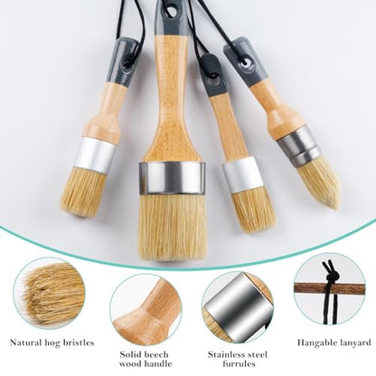 Mister Rui Chalk Wax Paint Brush 4 pcs, Large Wax Brush for Furniture - size: 4PCS, 1 Medium, 3 Small