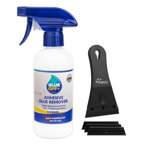 Perco Glue Off Adhesive Sticker Remover - 10 fl. oz and Plastic Scraper - size: 10 Fl Oz (Pack of 1)