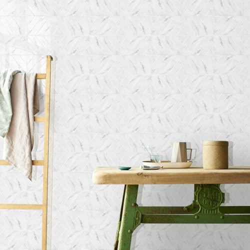 STICKGOO Herringbone Peel and Stick Backsplash, White Marble, 10 Sheets - color: Glossy White Marble, size: Pack of 10