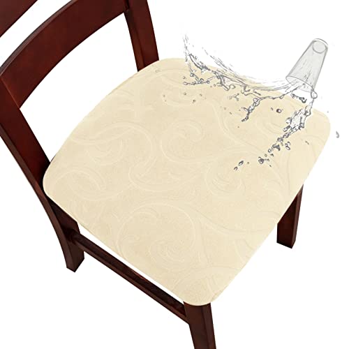Genina Chair Seat Covers Waterproof Dining Room Chair Covers, 4 Pack - color: Flower Pattern-beige