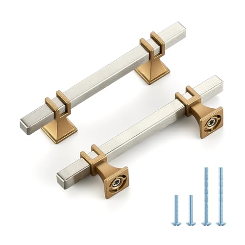 HOME EDIT Brushed Nickel&Gold Pulls Cabinet Handles 3-1/2 Inch 10 Pack - color: Brushed nickel and gold, size: 3-1/2 In Hole Center