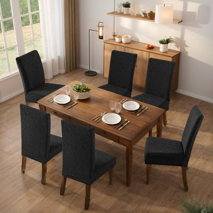 Waterproof Dining Room Chair Covers, Stretch Parsons Chair Slipcovers - color: Leaf Pattern-black, size: Regular-2 Pack