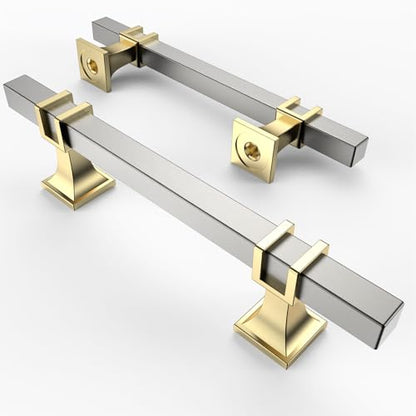 Asidrama 10 Pack 3.75 Inch(96mm) Brushed Satin Nickel and Gold Kitchen Cabinet Handles, Cabinet Pulls Kitchen Cabinet Hardware for Cupboard Drawer Pulls - color: Nickel-Gold, size: 3.75" Hole Center