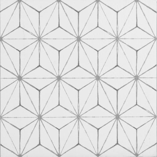 FloorPops FP2481 Kikko Peel Stick Floor Tiles, White & Off-White (Pack of 6) - size: 60"L x 24"W x 0.06"T (Pack of 6)