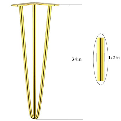 Osring 34 Inch Furniture Hairpin Legs Gold,1/2" Dia 3-Rods Metal Table Feet - color: Gold, size: 34 Inch
