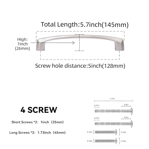 10 Pack 5 Inch Kitchen Cabinet Handles Brushed Satin Nickel Cabinet Pulls Silver Drawer Pulls Zinc Alloy Kitchen Hardware - color: Brushed Satin Nickel, size: 5'' Hole Center(128mm)