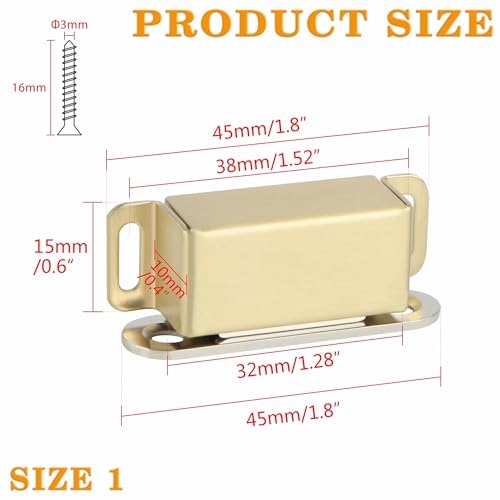 Alise Magnetic Cabinet Latch Cabinet Door Catch Clasps Gold,4 Pcs - color: Gold, size: 1-Small Size