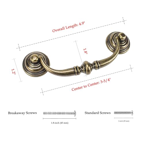 4 PCS Antique Brass Metal Drop Bail Pulls,3-3/4" Center to Center - color: Antique Brass, size: 3-3/4" Center to Center