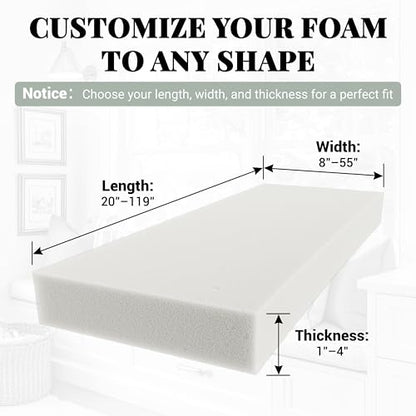 Royal Shade Custom Cut-to-Size Foam, High Density Replacement, Upholstery Foam Cushion, Polyurethane, Cushion Replacement for Chairs, Couches & DIY Projects (1'' Thick) - size: 1 Inch Thick