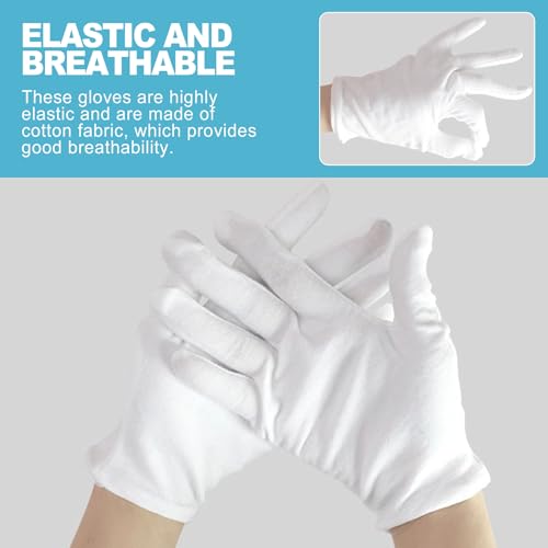 CoguZed 6 Pairs White Cotton Gloves for Jewelry & Art Handling - Thin Non-Latex Inspection Gloves for Coin Collecting, Craft Work - Unisex Size