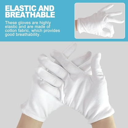 CoguZed 6 Pairs White Cotton Gloves for Jewelry & Art Handling - Thin Non-Latex Inspection Gloves for Coin Collecting, Craft Work - Unisex Size
