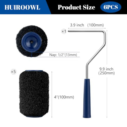 5 Pack 4 Inch Drywall Compound Roller Covers with Roller Frame - size: 4 Inch Textured Paint Roller Kit, 5 Pack