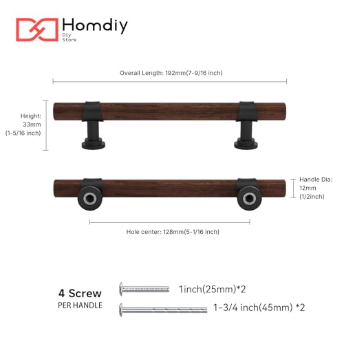 homdiy 10 Pack 5 Inch Hole Center Wood Cabinet Pulls Black Cabinet Handles - color: Walnut Wood Grain& Black, size: 5 in Hole Centers