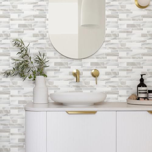 STICKGOO Thicker Design Peel and Stick Tile Backsplash, 12”×12” Stick on Backsplash for Kitchen, Self Adhesive Tile Stickers for Kitchen Backsplash and Bathroom(10 Sheets, Glossy Beige Gray White) - color: Glossy Beige Gray White