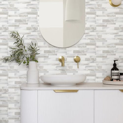 STICKGOO Thicker Design Peel and Stick Tile Backsplash, 12”×12” Stick on Backsplash for Kitchen, Self Adhesive Tile Stickers for Kitchen Backsplash and Bathroom(10 Sheets, Glossy Beige Gray White) - color: Glossy Beige Gray White