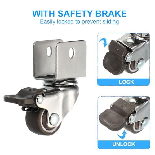 PATIKIL 1" Swivel Caster Wheels with 5/7" U Bracket, 4 Pack 360° Rotation Swivel Wheel with Brake Total Load 73 lbs Locking Caster for Cabinet Furniture Table Replacement - size: 1" x 5/7"