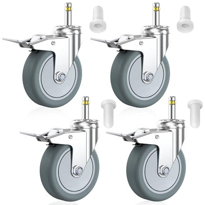 HOLKIE Stem Caster Wheels 4 inch Locking Casters Set of 4, 7/16-Inch Stem Diameter Swivel Castor Heavy Duty TPR Rubber Replacement Castors for Cart, Stool, Mop Bucket, Grill, Shop Vac - style: 4 inch-205LBS (With Brake)