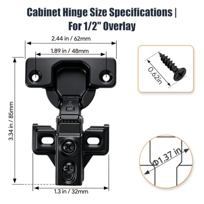Mousike 40 Pack (20 Pair) Soft Close Cabinet Hinges, 1/2 Overlay Soft Close Hinges for Kitchen Cabinet, Stainless Steel, Built-in Damper, 100 Degree Opening Angle, 6 Way Adjustment - color: Black, size: 40 Pack