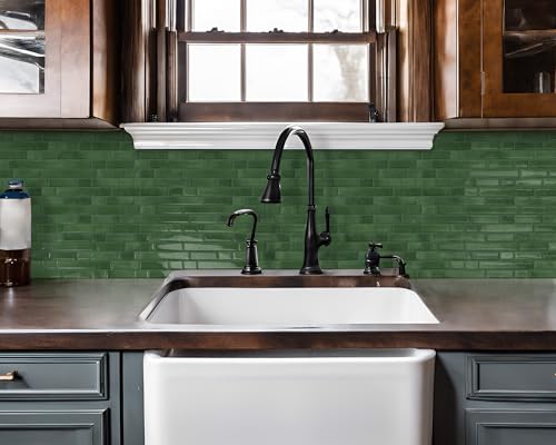 Peel and Stick Backsplash 3D Self Adhesive Wall Tile Green 10 Sheet - color: Olive Green