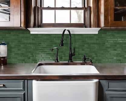 Peel and Stick Backsplash 3D Self Adhesive Wall Tile Green 10 Sheet - color: Olive Green