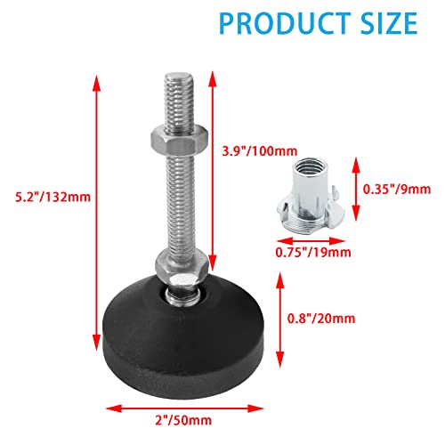 Luomorgo M8 Leveling Feet with T-Nut, D50 x M8 x H100, 4 Pcs - size: D50 x M8 x H100