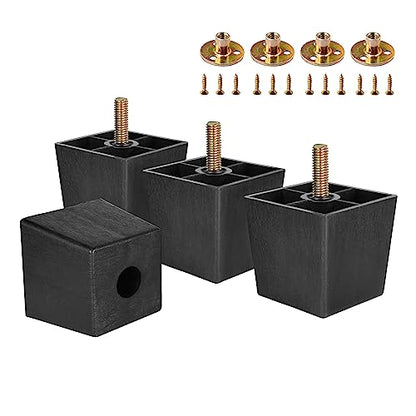 4pcs Plastic Square Legs 2" with Plate Nuts, M8-1.25 Thread - size: 2 Inch, M8-1.25 Metric Bolts
