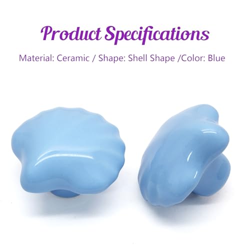 2pcs Ceramic Shell Blue Drawer Knobs, Cute Cabinet Pulls for Kids - color: Blue + Shell Shape, size: 2 Pack