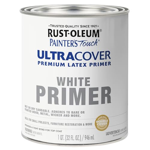 Rust-Oleum Brush On Painter's Touch Latex Paint, Flat White Primer - color: Flat White Primer, size: 1 Quarts (Pack of 1)