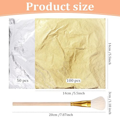Cunhill 150pcs Silver Leaf Sheets with Gilding Brush,Silver Gold - color: Silver Gold