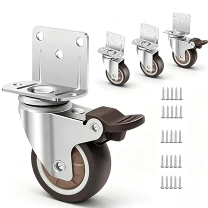 Side Mount Casters 2 Inch L-Shaped Rubber Swivel Small Caster Wheels