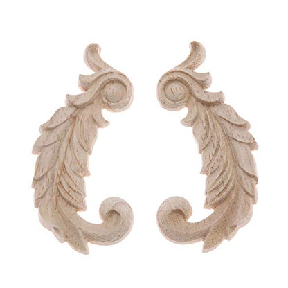 1Pair Wood Carved Appliques Onlays Side Flower Carving Decals Furniture - color: A: 8.5x4.5cm, size: 1 Pair(2Pcs)