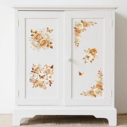 Peacoblue Champagne with Roses Rub On Transfers for Furniture 6"x12" - style: Champagne Flowers with Roses