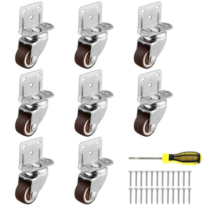 2 Inches Side Mount Caster Wheels Set of 8 L-Shaped Rubber Small Swivel Caster Heavy-Duty Double Plate Castor Without Brake Industrial Metal Wheel for Workbench, Furniture, Cabinet, Woodbox, Brown - style: 8 packs 2 in/ No brake/ L-Shape